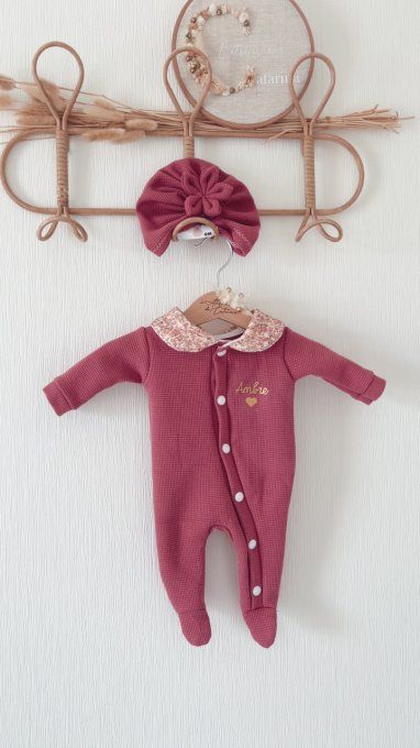 Ensemble turban et pyjama framboise