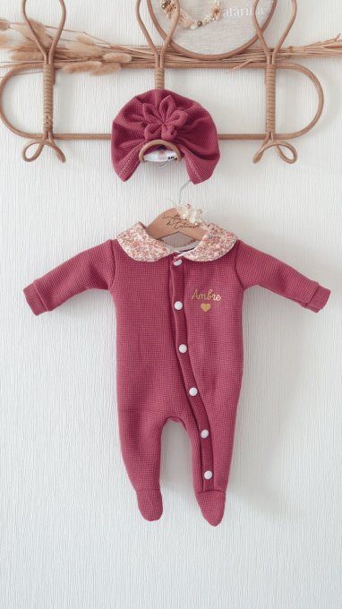 Ensemble turban et pyjama framboise